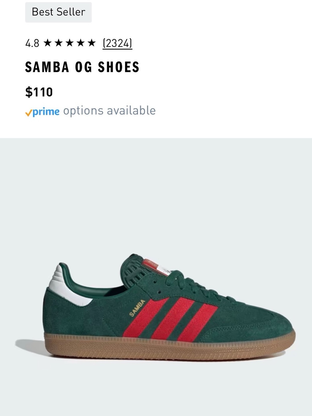 adidas Samba OG Green Suede Sneakers with Red Stripes